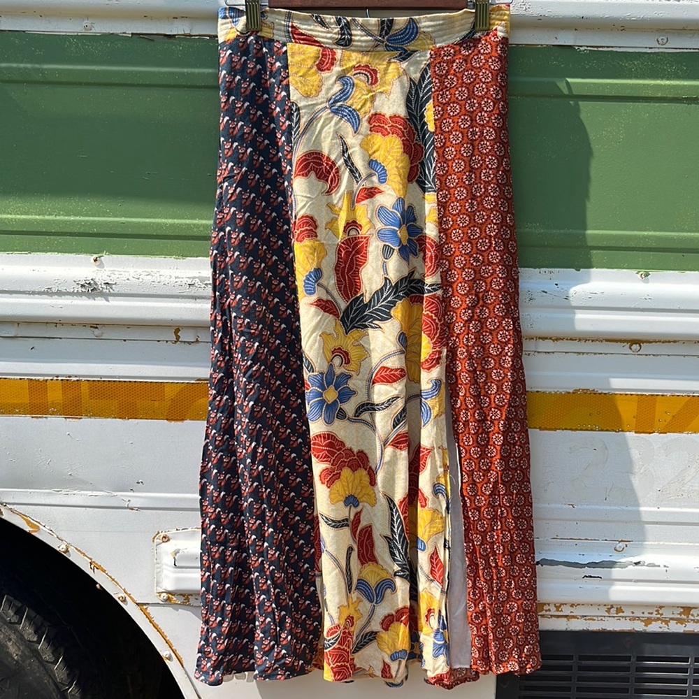 Floral & Fox print midi skirt